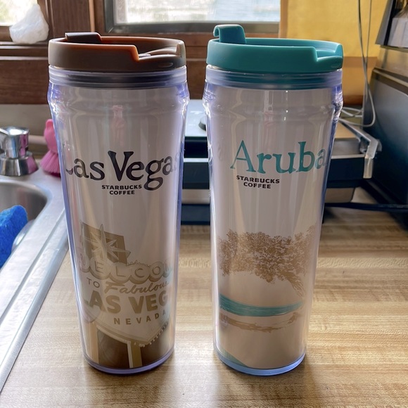Starbucks travel tumblers 1 is Las Vegas Nevada and 1 is Aruba new without tags - Picture 1 of 6